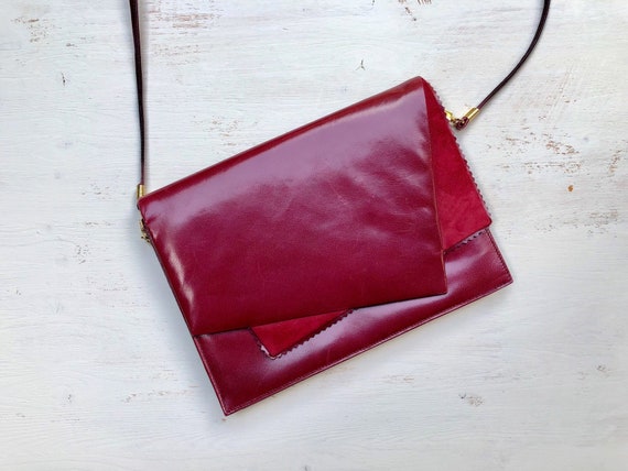 Vintage 70s Envelope Purse, Red Leather, Slim Bag