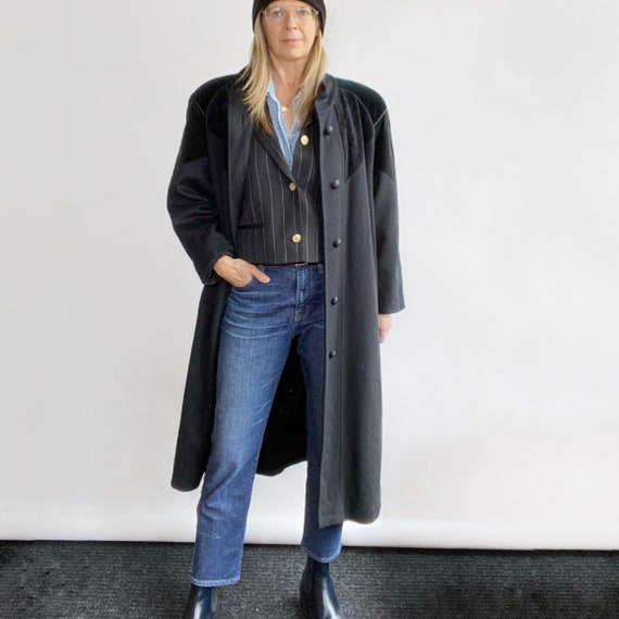 Embellished Black Coat, Velvet Wool Coat