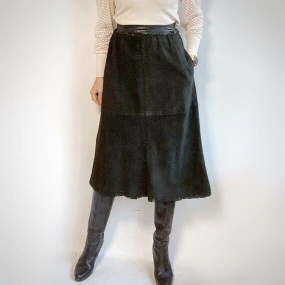 Valentino Suede Skirt, Black Leather Skirt, Fringe