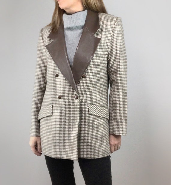 80s Check Blazer, Oversized Double Breasted Jacket