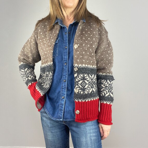 Vintage 90/'s Eddie Bauer Nordic Knit Wool Cardigan