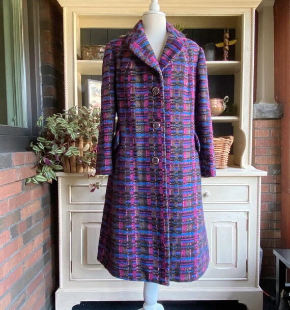 60s Tweed Coat, Colorful Wool Coat