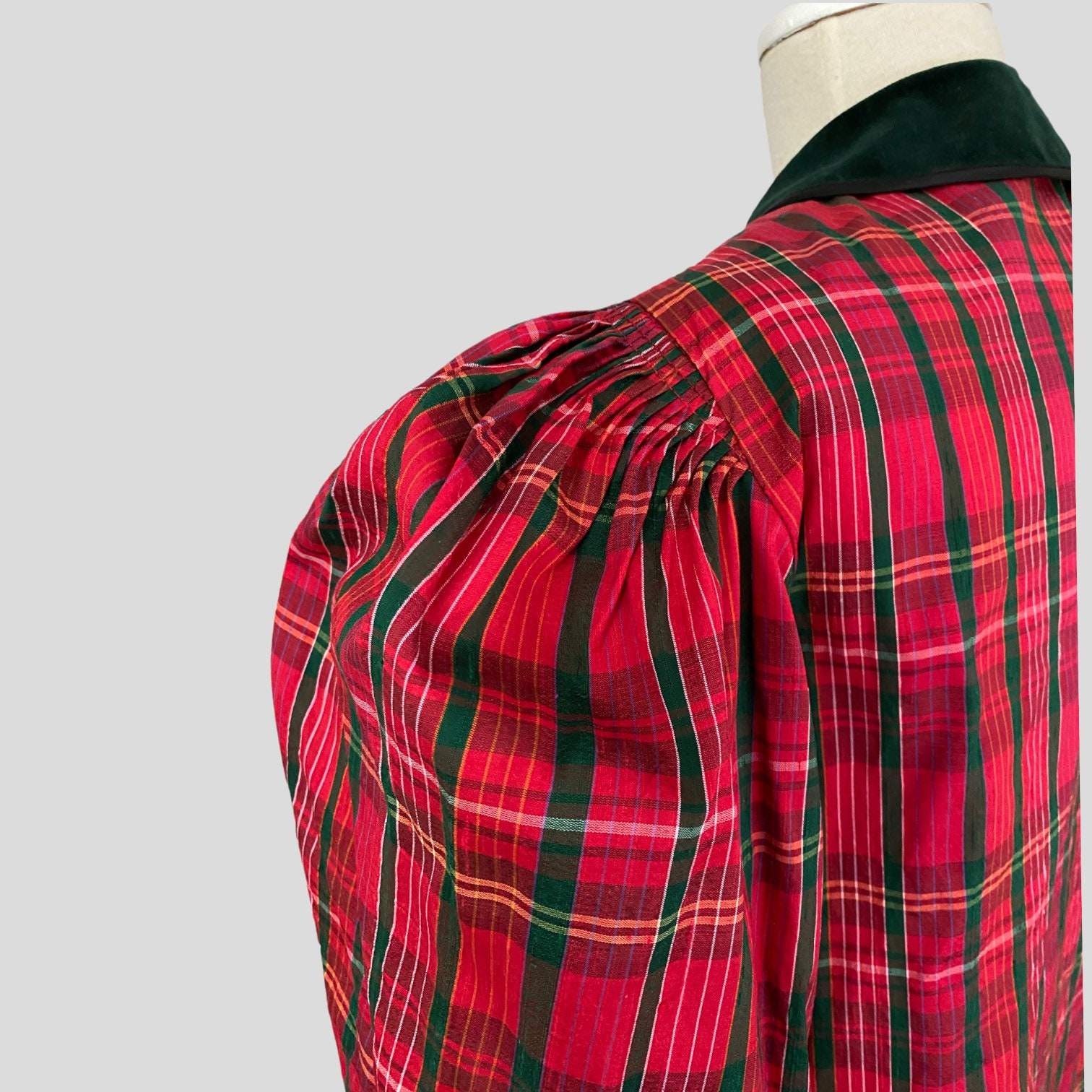 Vintage Red Plaid Silk Blouse Puff Sleeve Blouse Christmas Etsy