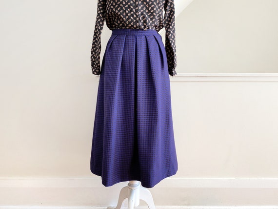 Purple Pleated Skirt, Wool Houndstooth Skirt