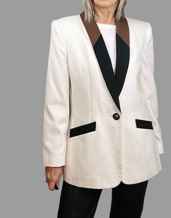 Vintage Summer Blazer, White Blazer, Shawl Collar… - image 2