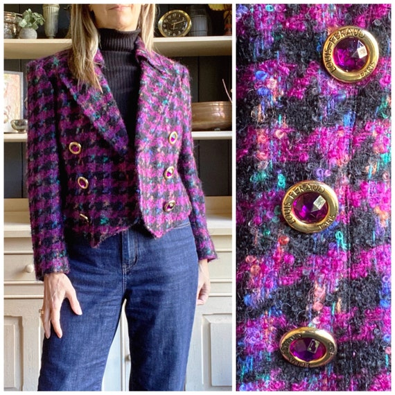 80s Tweed Blazer, Louis Feraud Blazer, Cropped Woo
