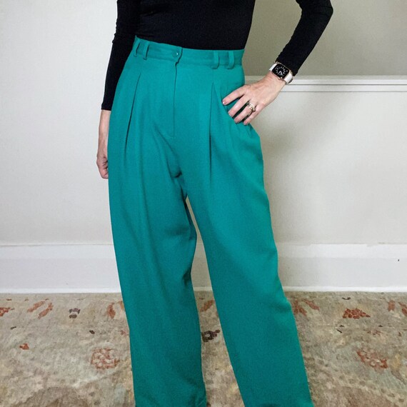 80s Wide Legged Pants, Kelly Green High Waisted Pa