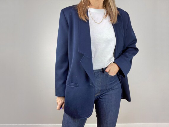 90s Oversized Navy Blazer, Minimalist Wool Blazer… - image 3
