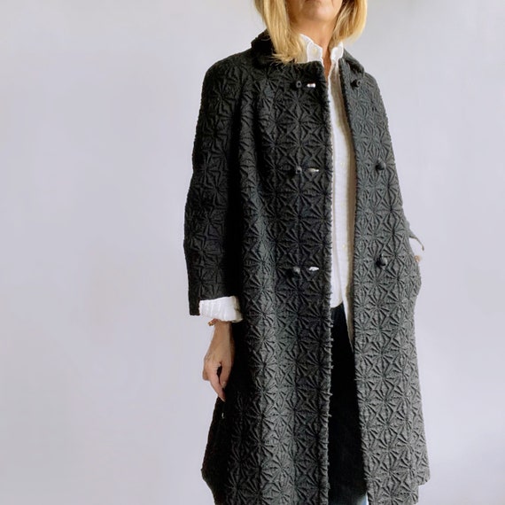 Vintage Textured Coat, 60s Black Coat