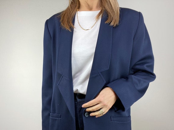 90s Oversized Navy Blazer, Minimalist Wool Blazer… - image 5