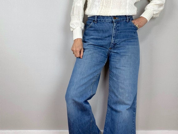 Vintage 70s HIS Blue Jeans, Chic Jeans, Wide Legge