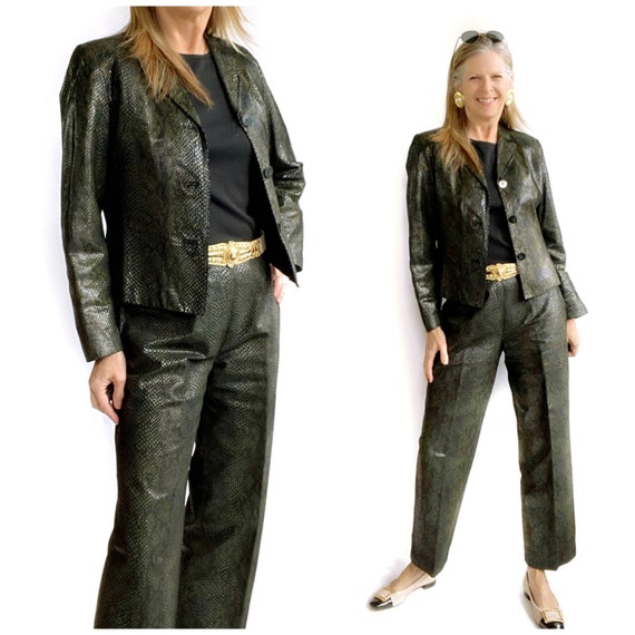 Reptile Leather Suit, 90s Leather Pants and Jacket