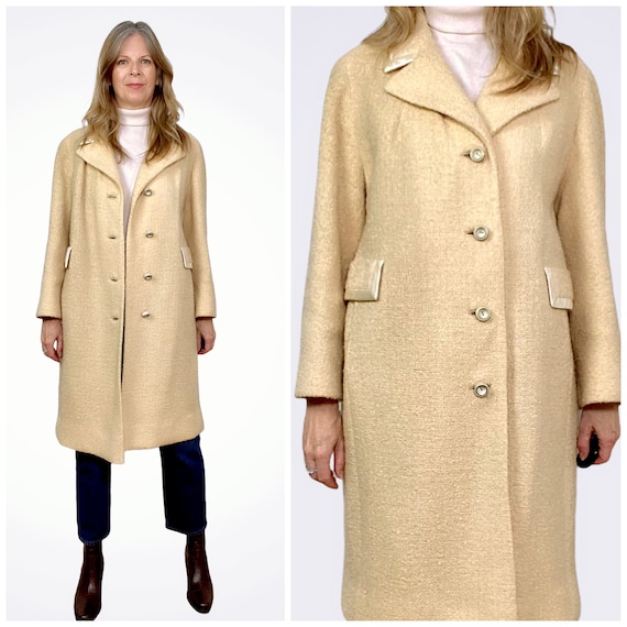 60s Cream Boucle Coat, Dress Coat, 1960s Wool Coat