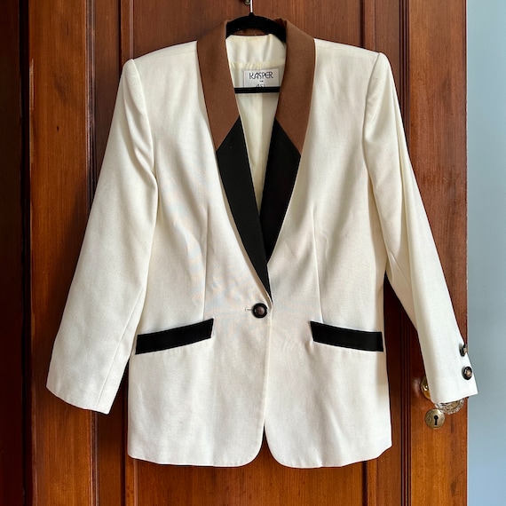 Vintage Summer Blazer, White Blazer, Shawl Collar… - image 1