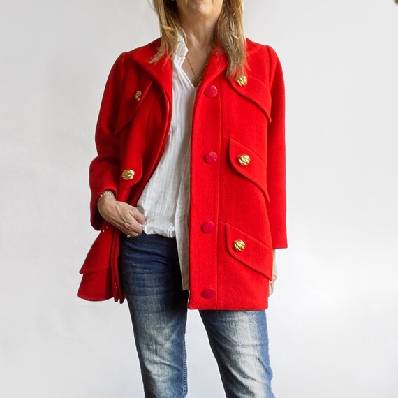Preppy Red Coat, Vintage Car Coat, Red Winter Coat