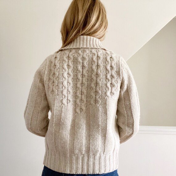 Cable Knit Cardigan, Beige Wool Cardigan