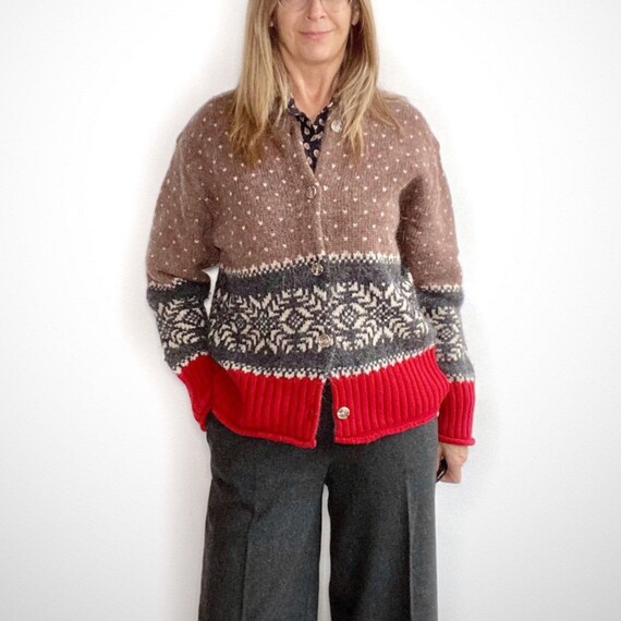 Vintage 90/'s Eddie Bauer Nordic Knit Wool Cardigan