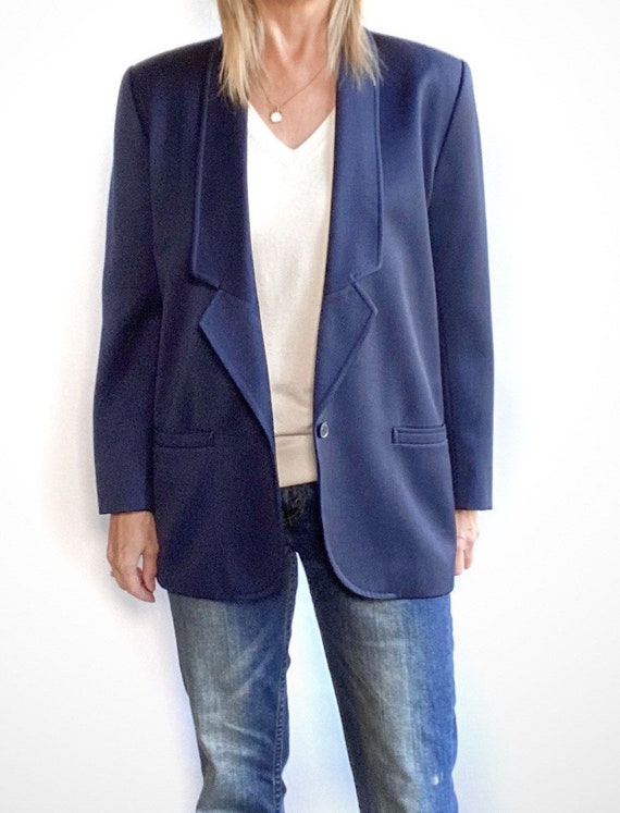 90s Oversized Navy Blazer, Minimalist Wool Blazer… - image 2