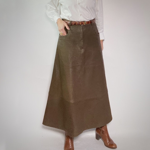 Leather Maxi Skirt, Brown Long Skirt, Pioneer Skir