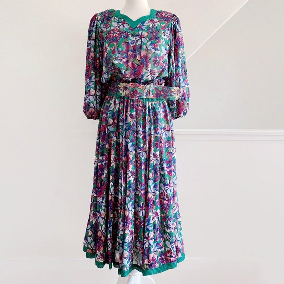 Vintage Diane Freis Dress, Green Floral Dress, Ho… - image 5