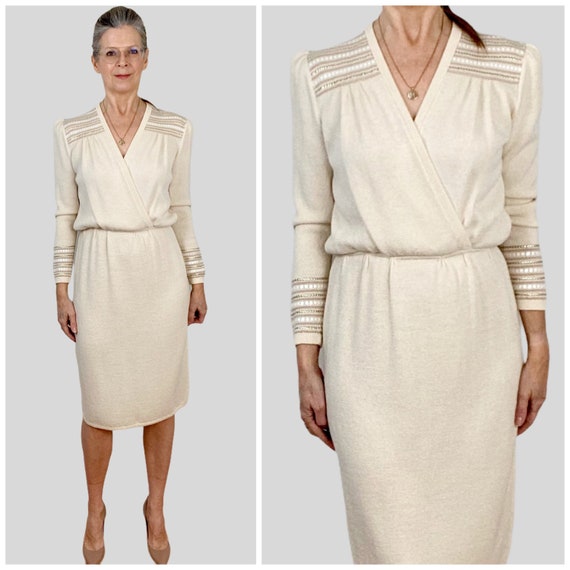 Vintage St. John Knit Dress, Cream Knit Dress
