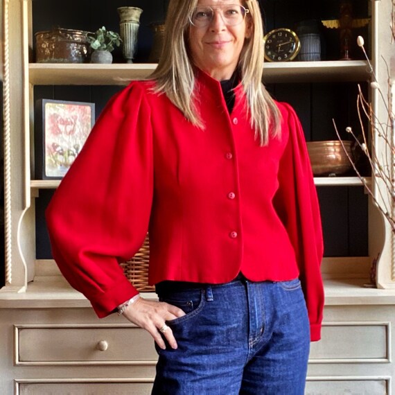 Cropped Wool Blazer, Balloon Sleeve Jacket