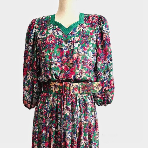 Vintage Diane Freis Dress, Green Floral Dress, Ho… - image 7