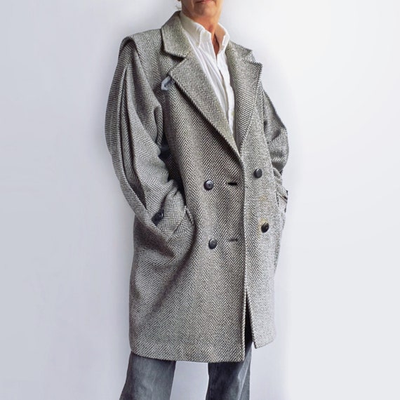 Oversized Tweed Coat, 80s Gray Wool Coat