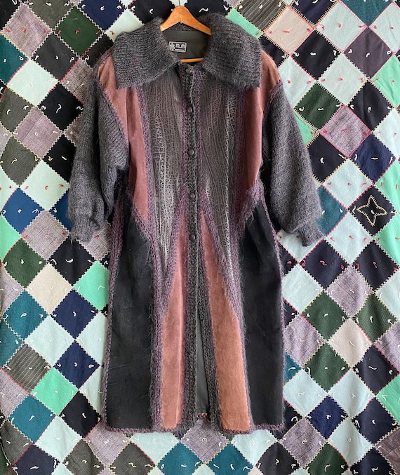 Patchwork Coat, 70s Long Suede Coat, Sweater Coat