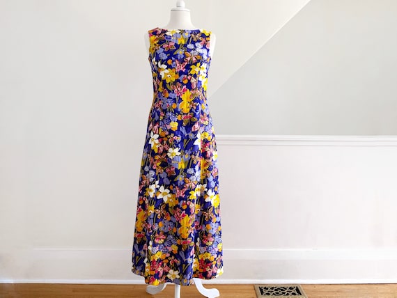 Vintage 60s Floral Maxi Dress, Cotton Maxi Dress,