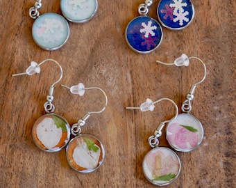 Handmade Pressed Flower Resin Small Dangle Earrings