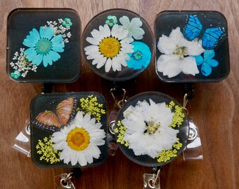 Pressed Flower Retractable Badge Reel