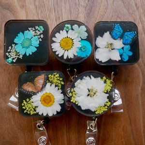 Pressed Flower Retractable Badge Reel