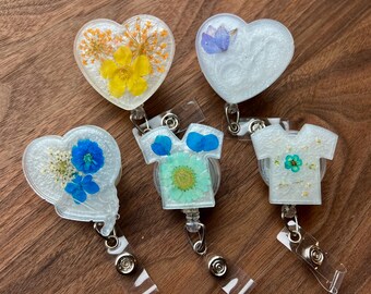 Pressed Flower Retractable Badge Reel- Health Care Worker