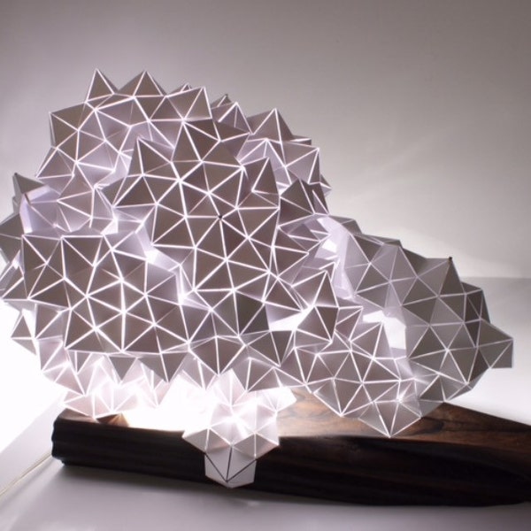 Geodesic/Wood Table Light Sculpture