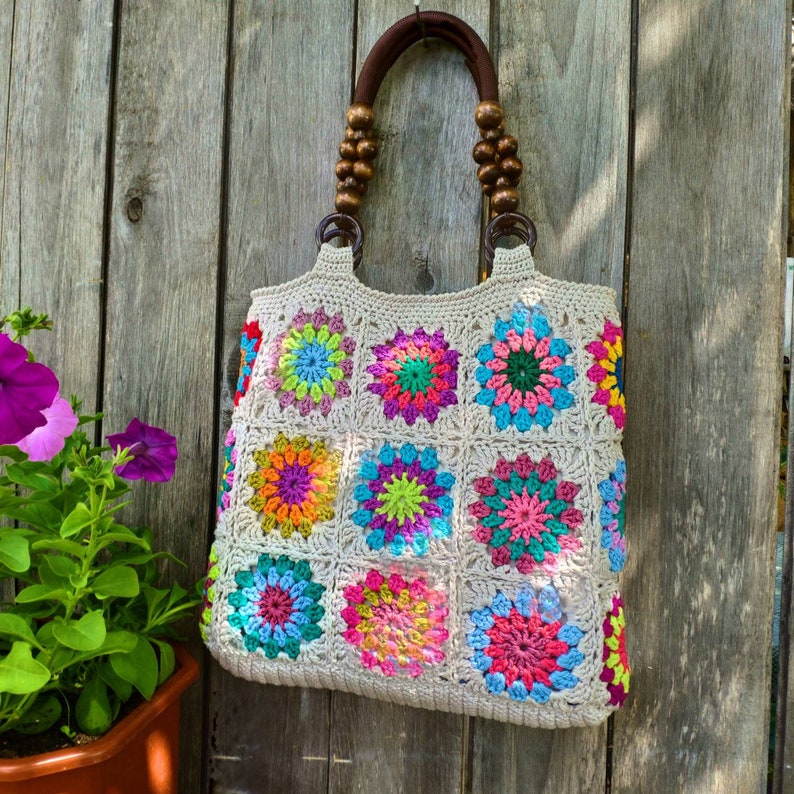 Multicolored bright handmade crochet bag Granny square | Etsy
