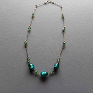Art Deco Green Foil Bead Link Chain Necklace-Circa 1930s