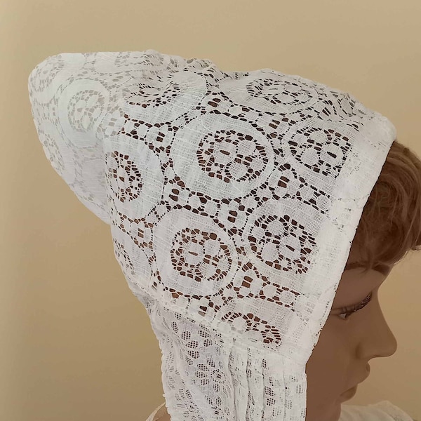 Gorra de día antigua-Gorra de encaje-Gorra victoriana-Gorra de encaje-década de 1850-almidonada