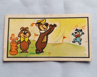 Vintage Barratt Confectionary Trading Card-Sweet Card-T.V s Yogi Bear And Friends at the Golf Club-Fore- 1960s