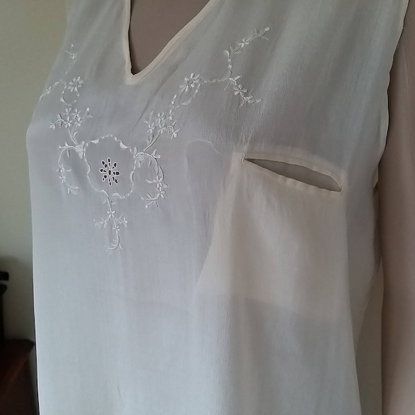 Vintage 1920s Embroidered Chiffon Nightgown-Lingerie-Costume Drama