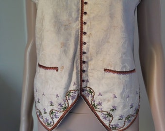 Victorian Ladies Waistcoat-Faux Waistcoat-Bodice-Hand Embroidered Violets-1800s