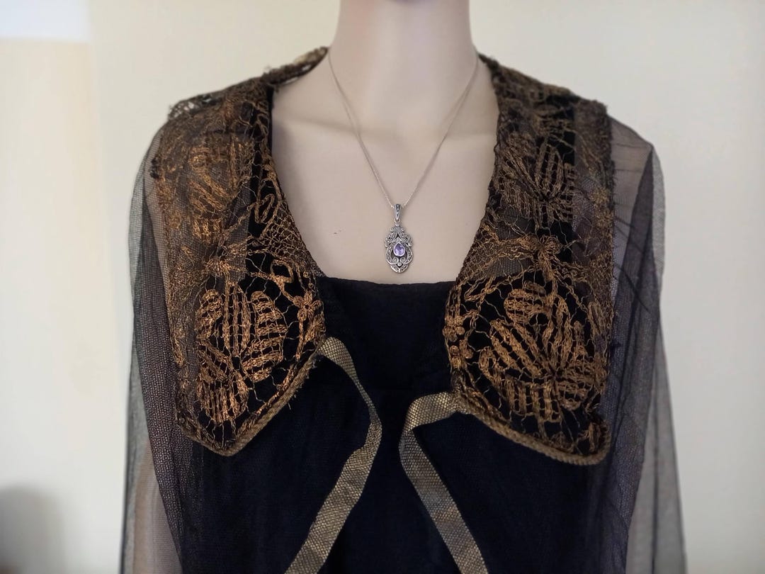 Edwardian Robe-tulle Evening Gown Cape 1910s-titanic Era-metalic ...