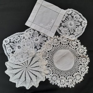 Antique Lace Doily Lot-Irish Lace-Embroidered Doily Bundle-Handmade Doilies Lot