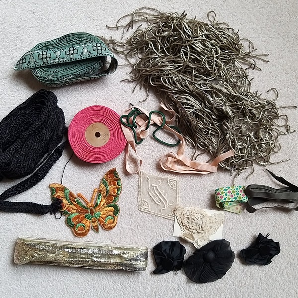 Antique Vintage Passementerie Bundle-Grosgrain-Lace Inserts-Jaquard-Metalic Trims-Costume Design