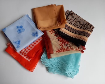 Lenços de bolso vintage - Lenços de bolso - Lote de cachecóis - Décadas de 1970 e 1980