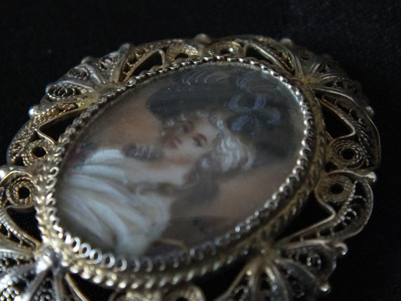 Antique French Brooch-Handpainted Miniature-Lady … - image 8