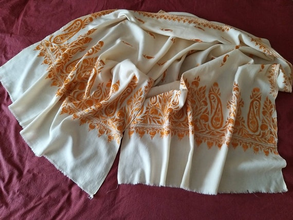 Vintage Indian Pashmina Cashmere Wrap-Hand Embroi… - image 2