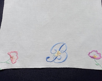 Vintage Guest Hand Towel-Hand Embroidered Anemone-Monogram B-Daisy-1920s-Woven Towel