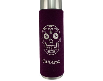 Thermos flask skull Mexico embroidered with wool felt cover