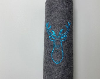 Thermos flask wool felt cover deer, vacuum jug embroidered, gift for men and women